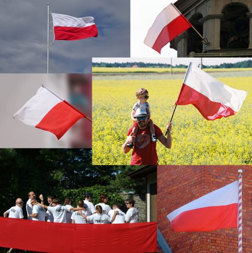 Kolaż zdjęć z flagą Polski.