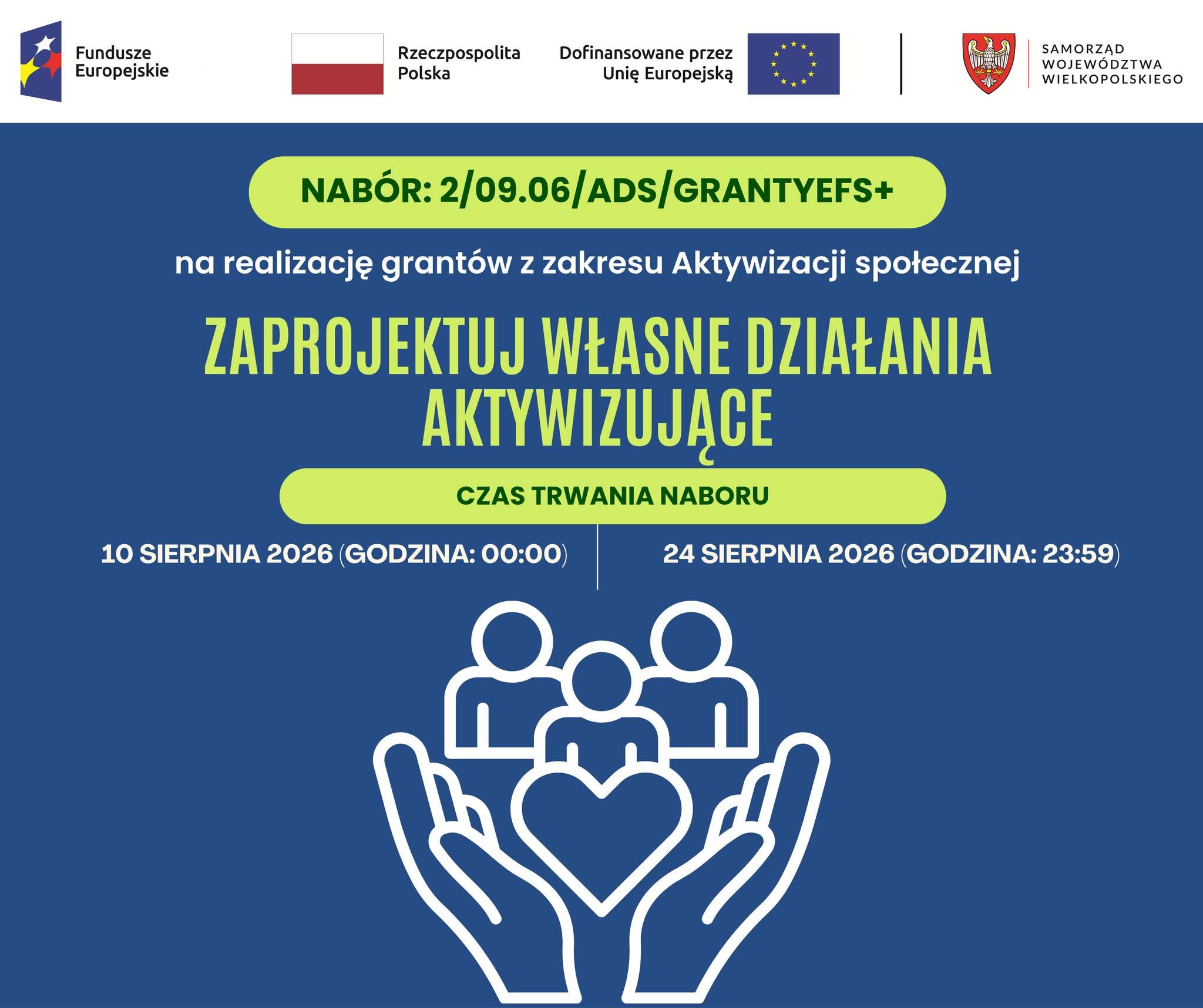 Informacja o&nbsp;naborze wniosk&oacute;w. Treść jak w&nbsp;artykule, kolorystyka niebieska.