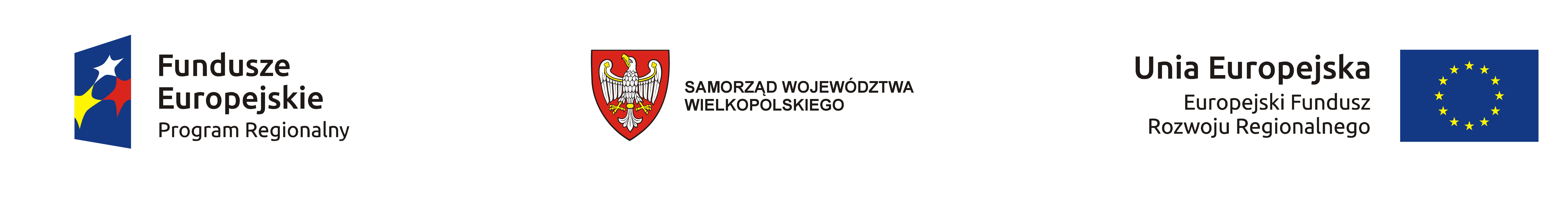 Od lewej Logo funduszy Europejskich, logo samorządu Wielkopolskiego, Flaga unii Europejskiej