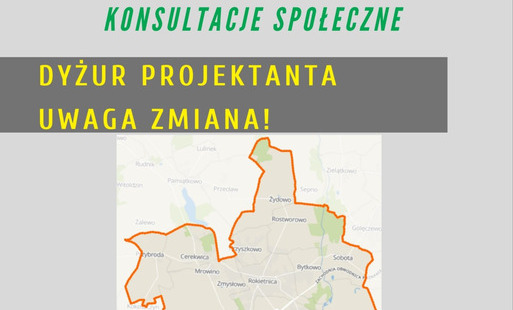 Grafika informująca o dodatkowym terminie przyjęć projektanta w związku z konsultacjami społecznymi Planu Ogólnego Gminy Rokietnica. 