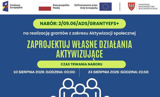 Informacja o naborze wniosków. Treść jak w artykule, kolorystyka niebieska.