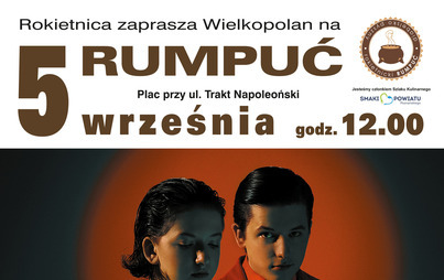 Grafika informująca o imprezie pn. "Rokietnica zaprasza Wielkopolan na Rumpuć" Zdjęcie gwiazdy wieczoru The Dumplings oraz teść jak w poniższym artykule. 